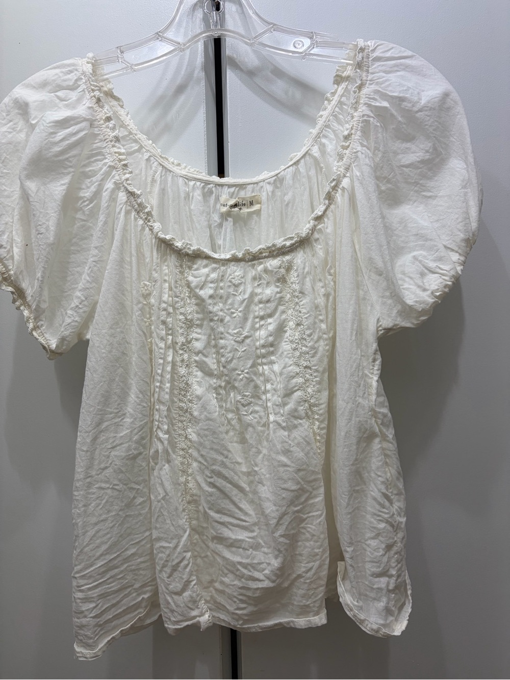 NATURAL LIFE white Puff-Sleeve Peasant/babydoll Blouse